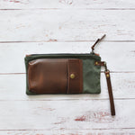 Load image into Gallery viewer, MUNC waxed canvas and veg tan leather pouch
