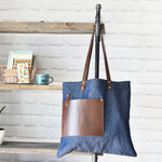 Load image into Gallery viewer, Square Tote - Denim &amp; Leather

