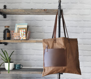 Square Tote - Waxed Canvas & Leather