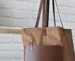 Load image into Gallery viewer, Square Tote - Waxed Canvas &amp; Leather

