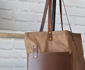 Square Tote - Waxed Canvas & Leather
