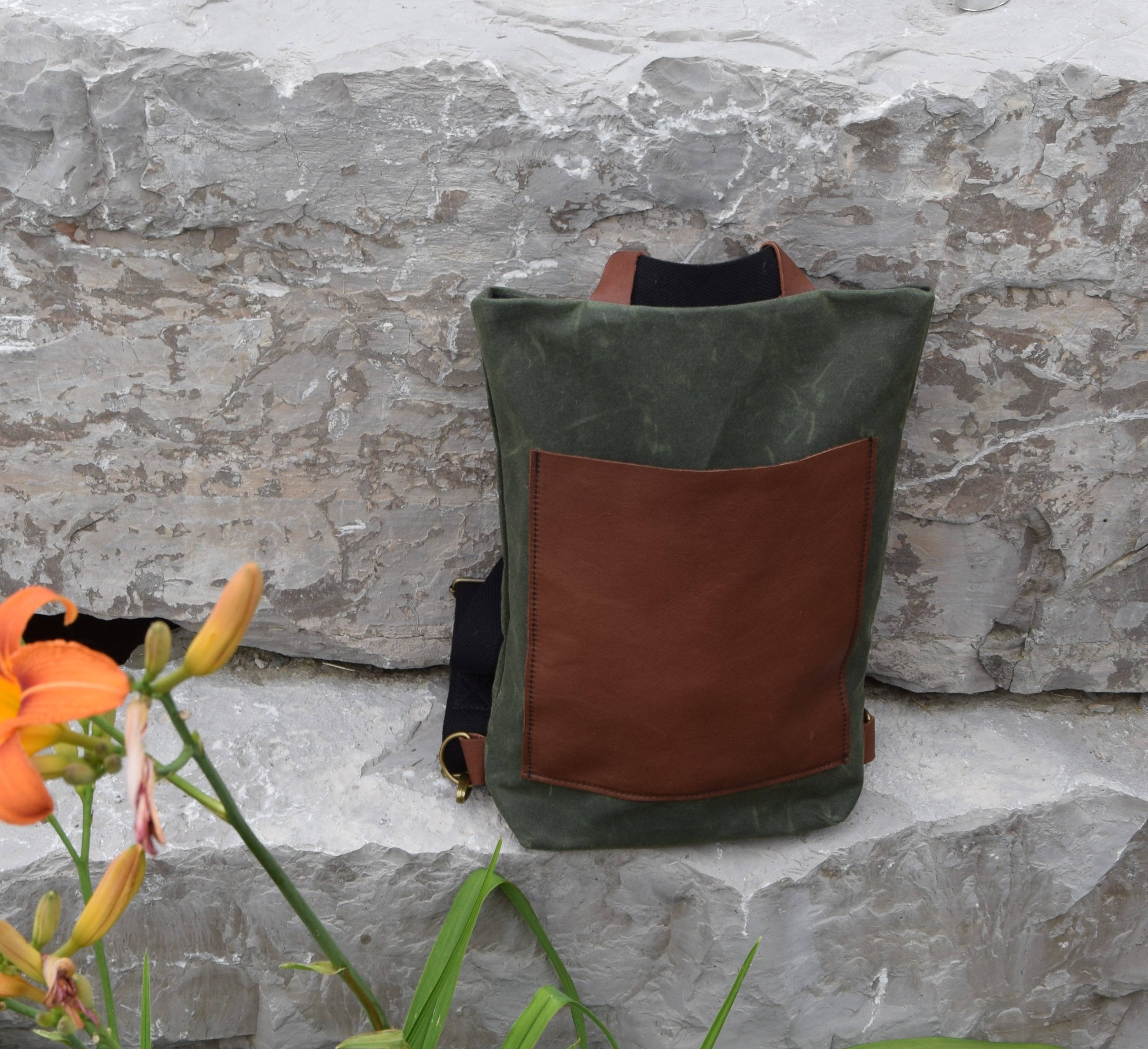 Milo Waxed Canvas & Veg Tan Leather Backpack